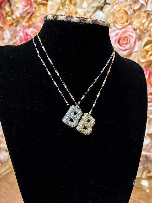 Rhinestone Initial Letter Necklaces