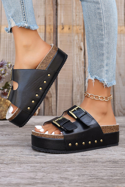 Black Dual Buckle Platform Sandals