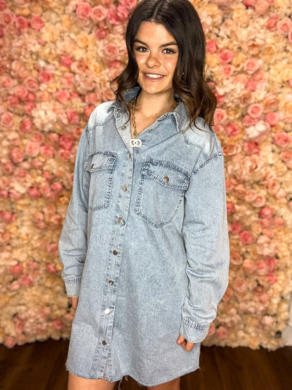 Beau Blue Raw Hem Denim Shirt Dress