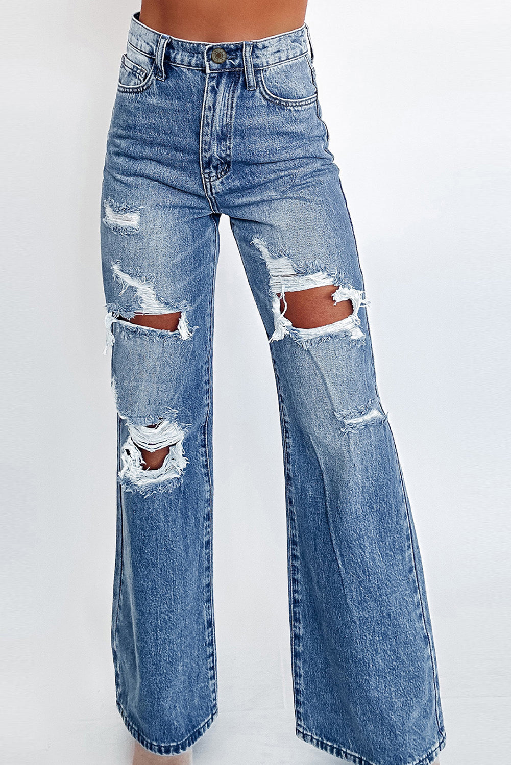 Ashleigh Acid Wash Distressed Wide Leg Jeans