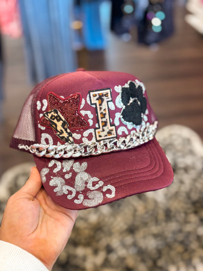 Iola Bulldog Collage Trucker Hat with Hat Chain