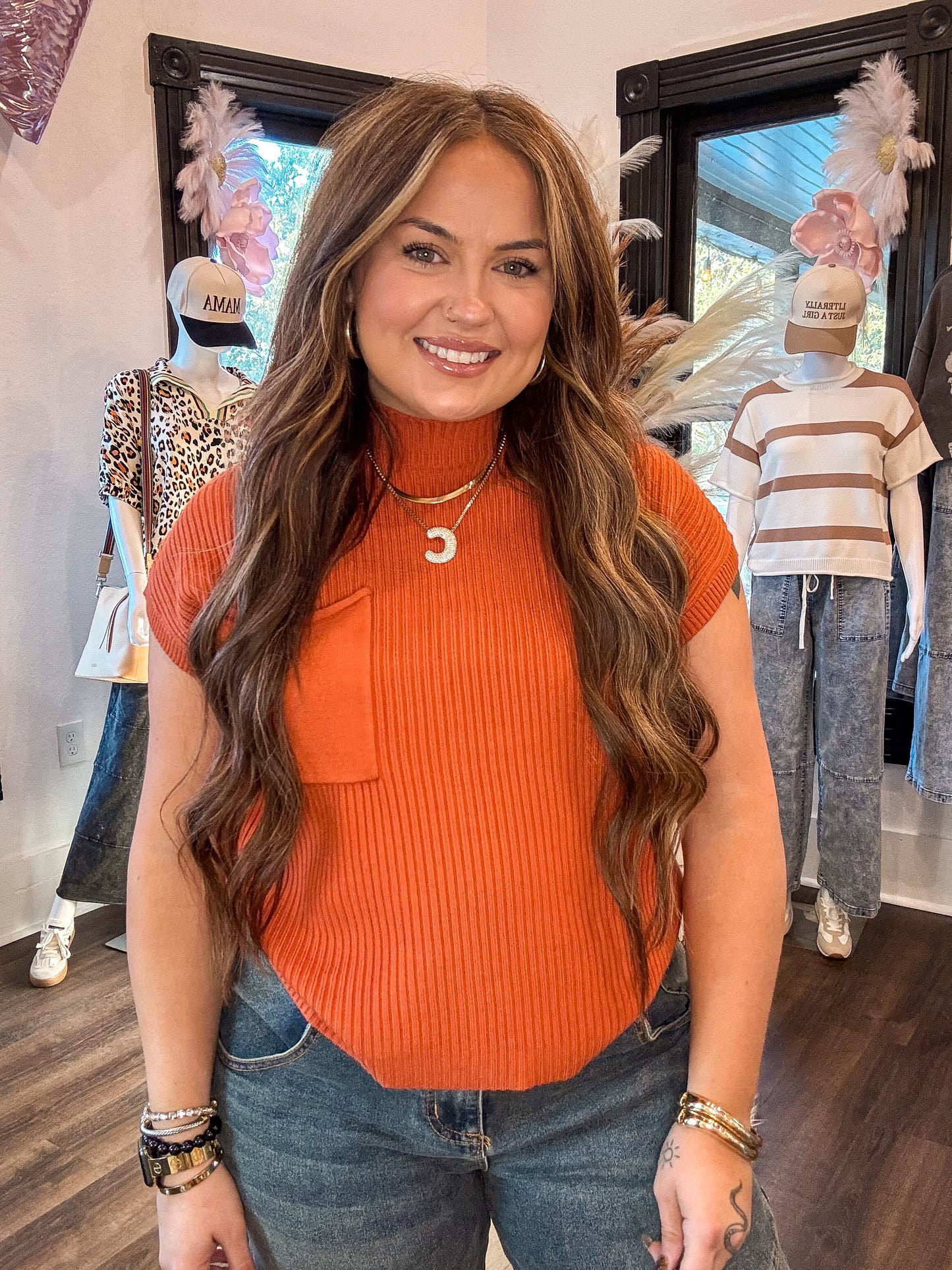 Patch Pocket Short Sleeve Sweaters