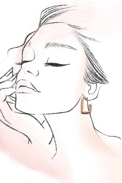 Pearl Gold Mix Rectangle Hoop Earrings