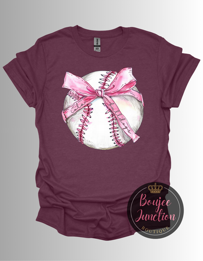 Baseball Pink Ribbon Bow Tee