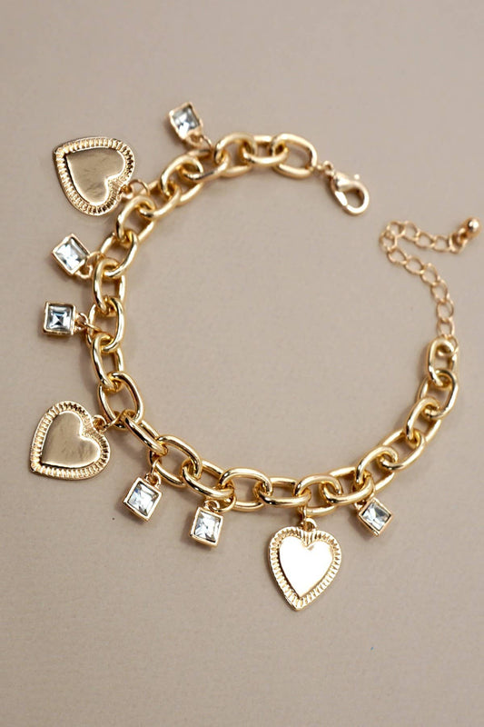 Heart & Rhinestones Charm Bracelet