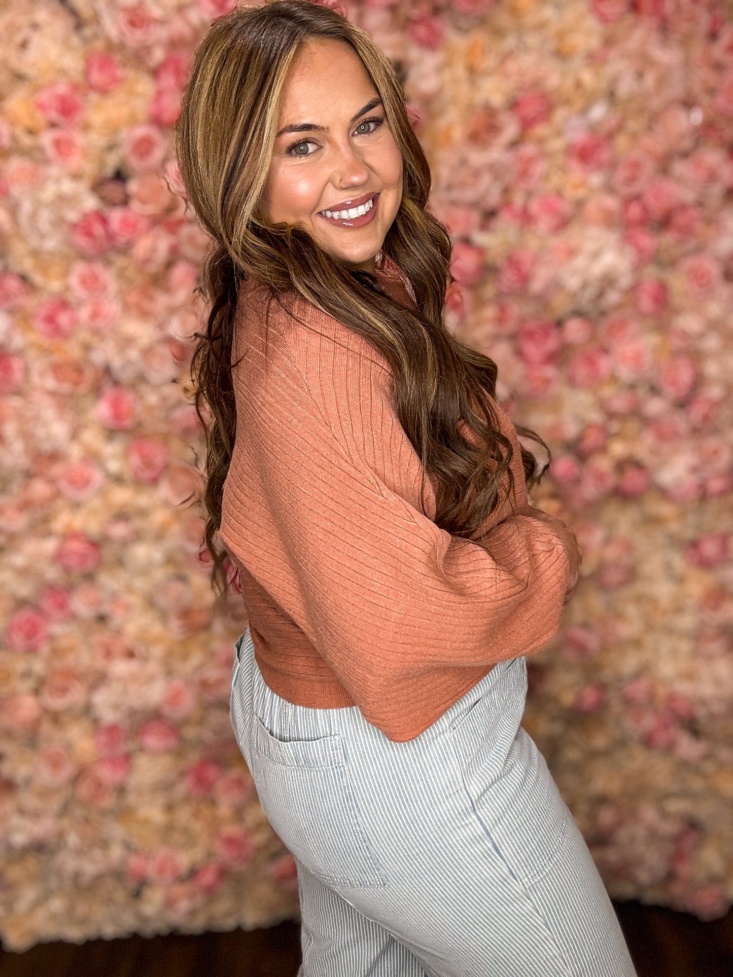 Apricot Pink Dolman Sleeve Sweater Cardigan