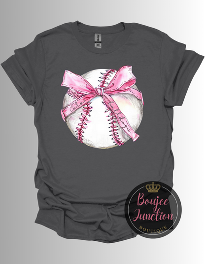 Baseball Pink Ribbon Bow Tee