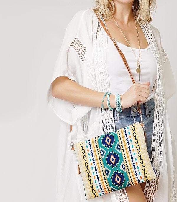 Western Aztec Fringe Crossbody Bag in Yellow