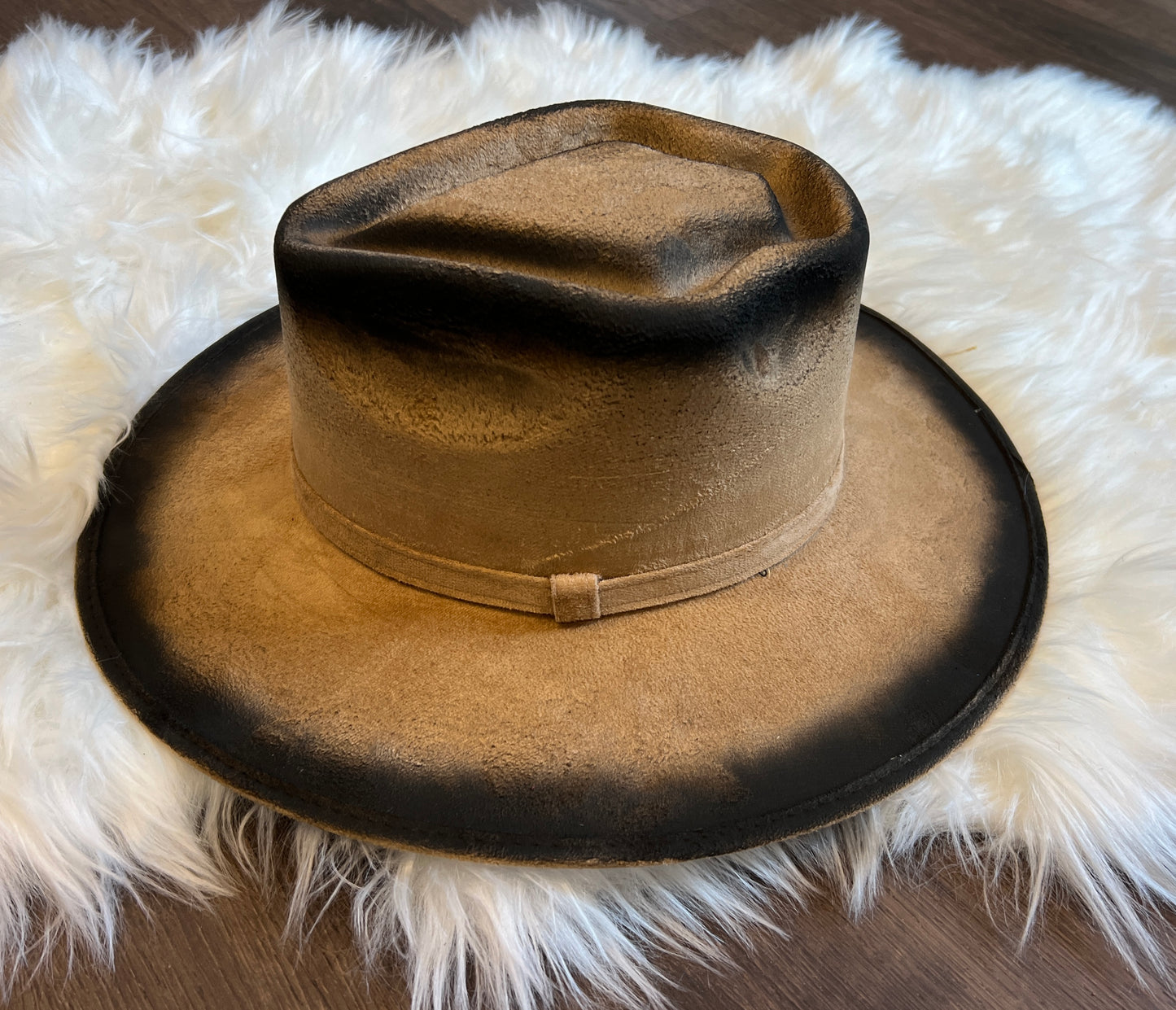 Brown Spade Top Burnt Embellished Rancher Hat