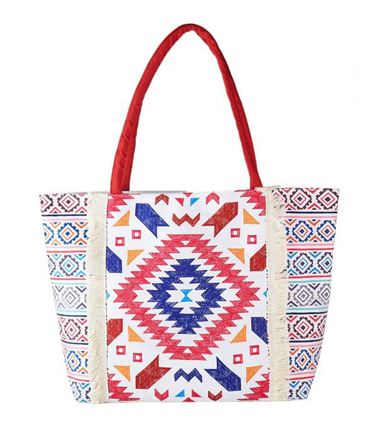 Boho Aztec Print Large Canvas Tote