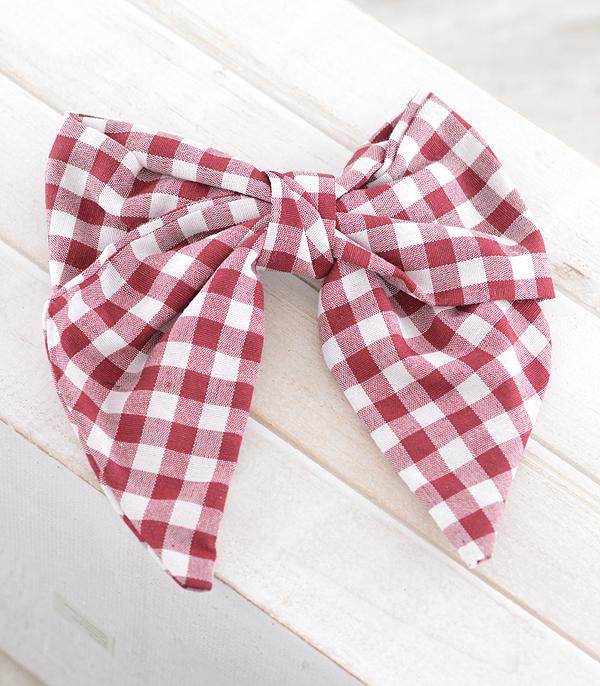 Maroon & White Plaid Bow