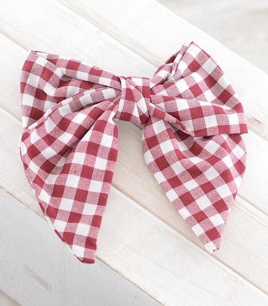 Maroon & White Plaid Bow