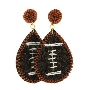 Seed Bead Sequin Football Brown Earring