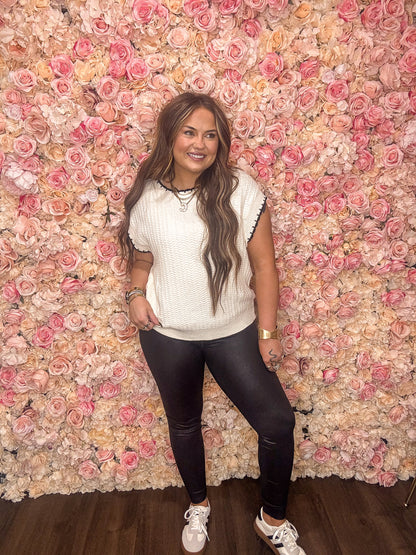 Beige Contrast Trim Boxy Knit Sweater Top