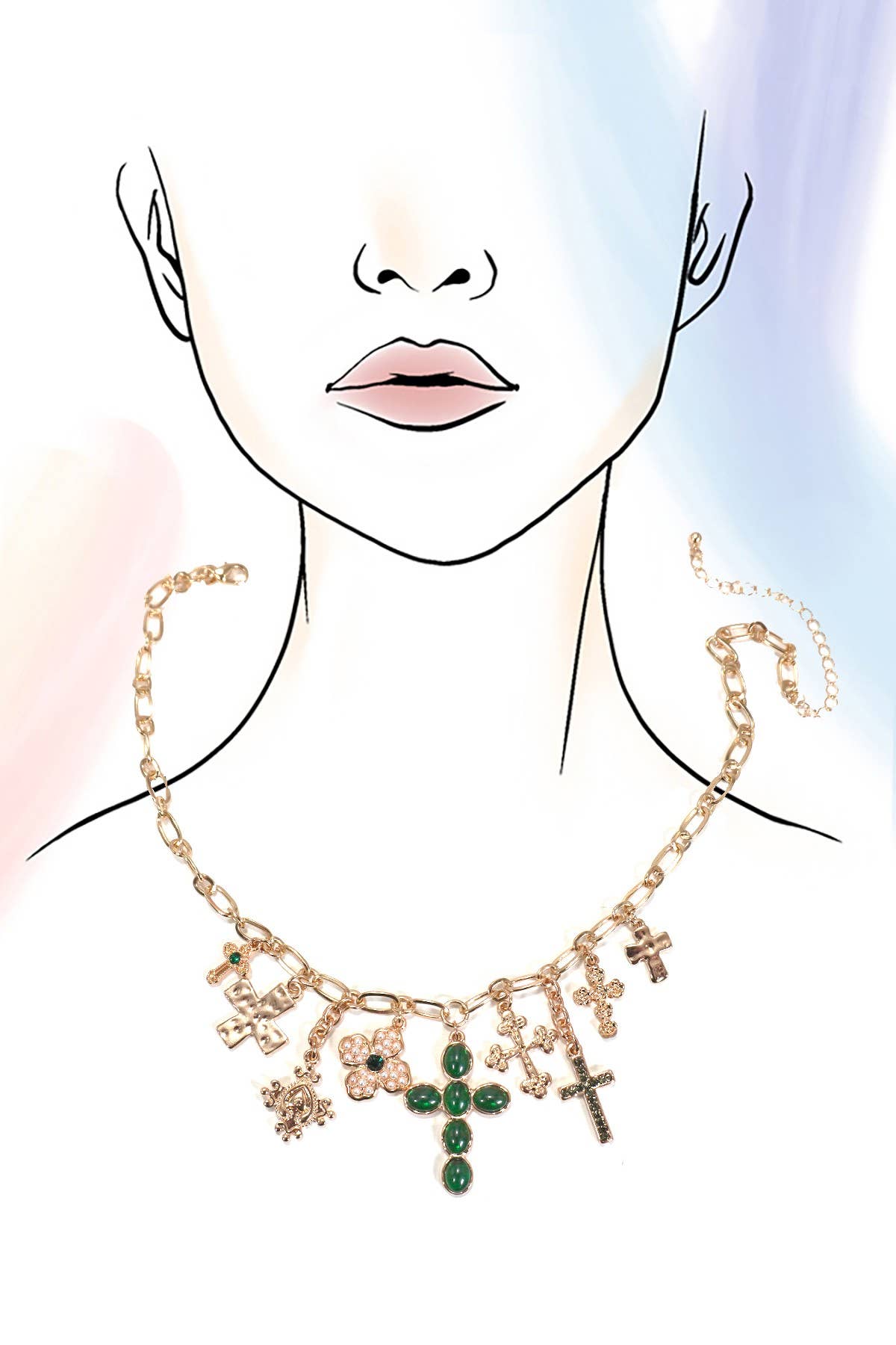 Multi Cross Charm Necklace