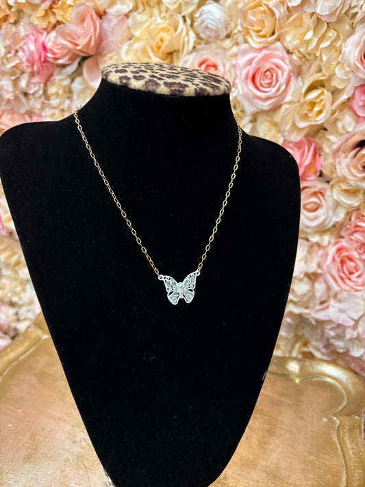 White Rhinestone Butterfly Necklace