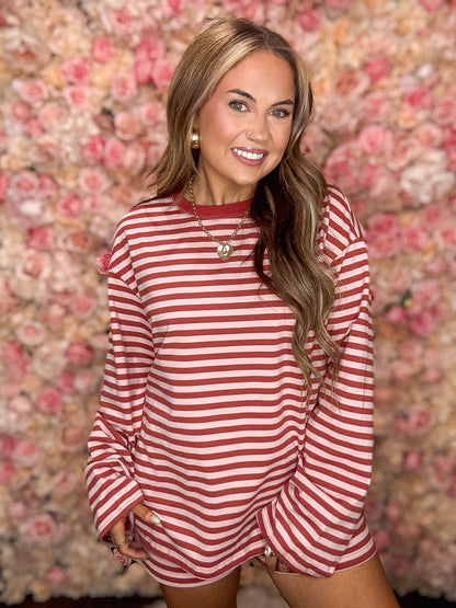 Terracotta Stripe Long Sleeve Top and Short Set