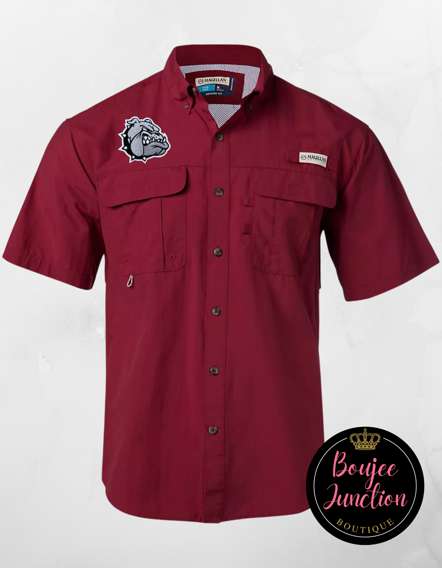 Maroon Magellan Button Down with Embroidered Mascot