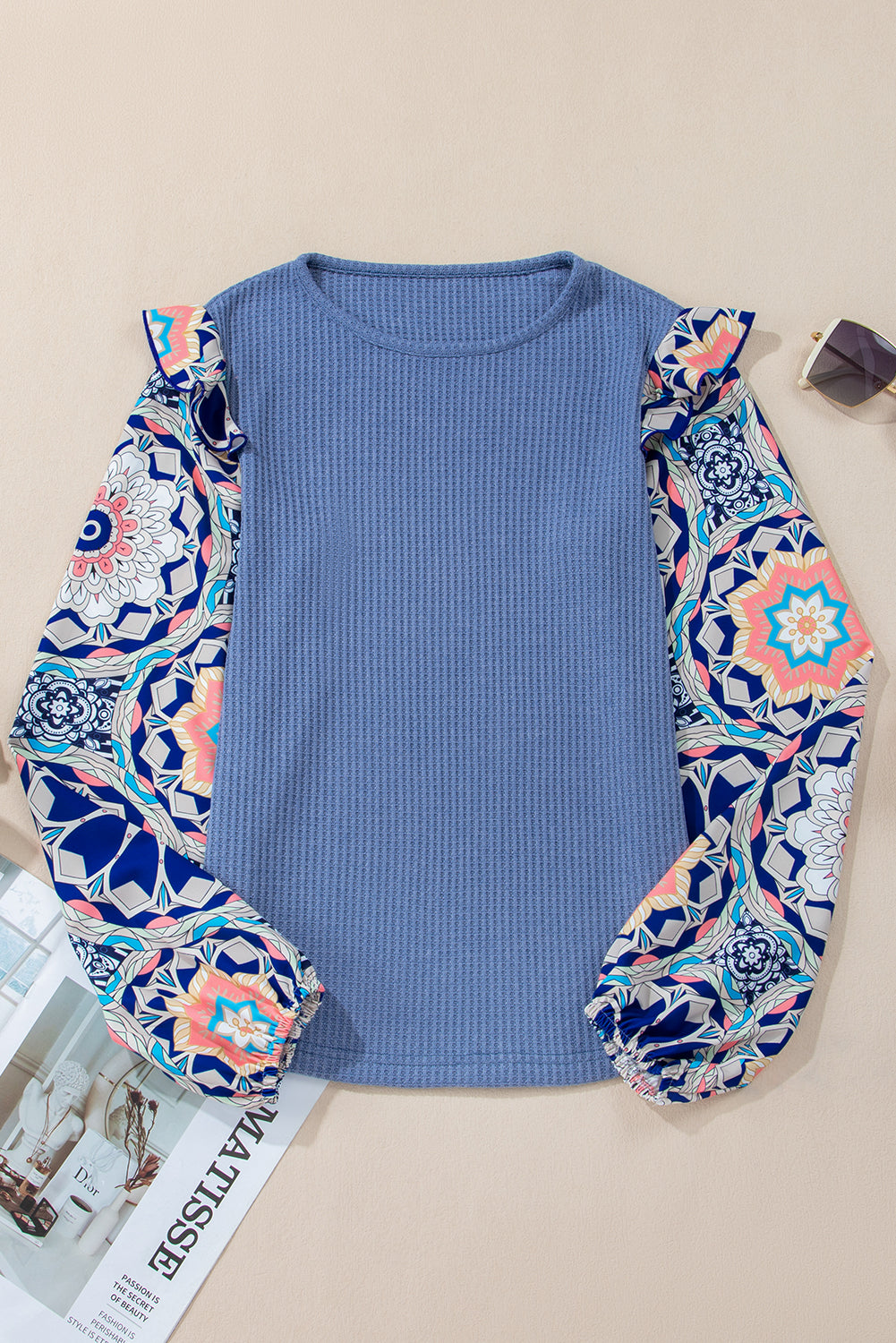 Ashleigh Blue Patchwork Waffle Knit Top