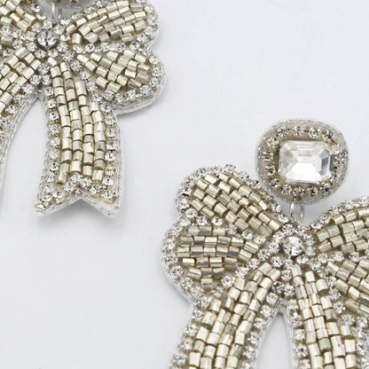Silver Crystal Bow Earrings