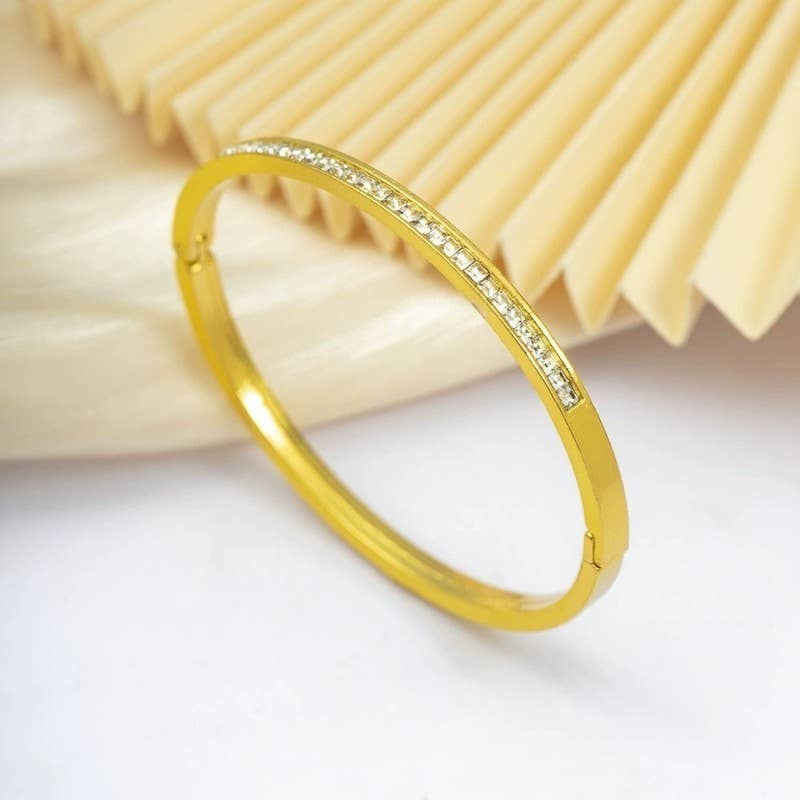 18K Stainless Steel Rhinestone Bangle
