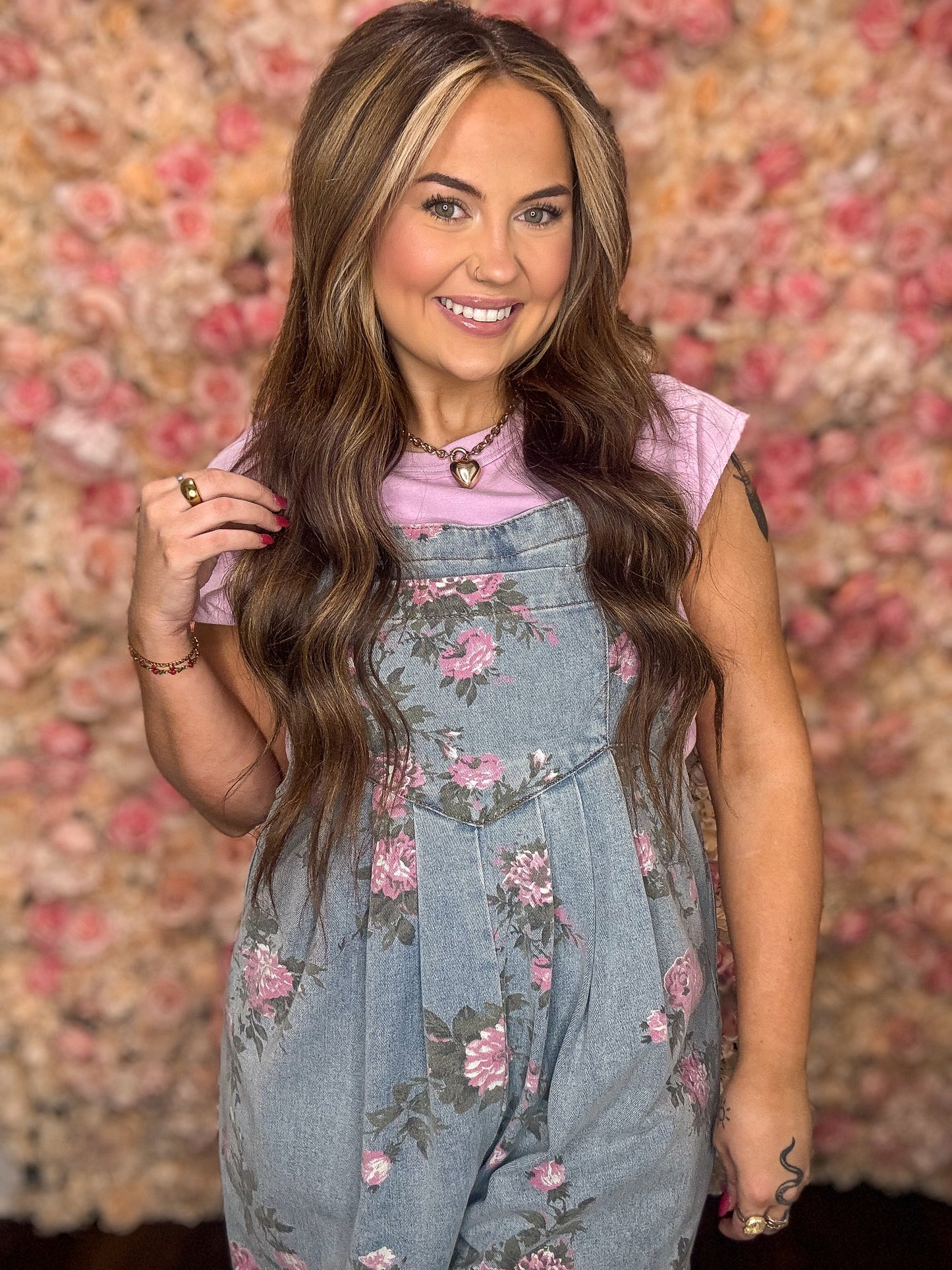 Beau Blue Floral Print Wide Leg Denim Overalls