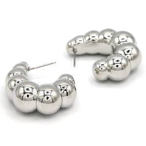Bubbly C Hoop Mirror Finish Silver Earrings