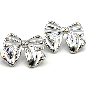 Two Tone Stamped Ribbon Bow Silver Earrings