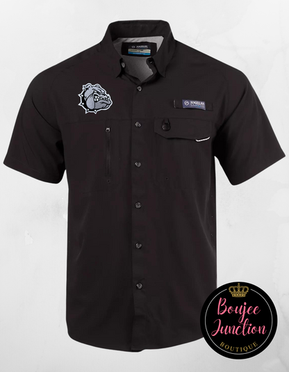 Black Magellan Button Down with Embroidered Mascot