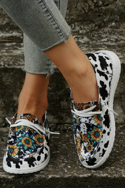 Cow Print Sunflower Canvas Shoes