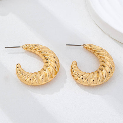 Gold Ribbed Hoop Earrings