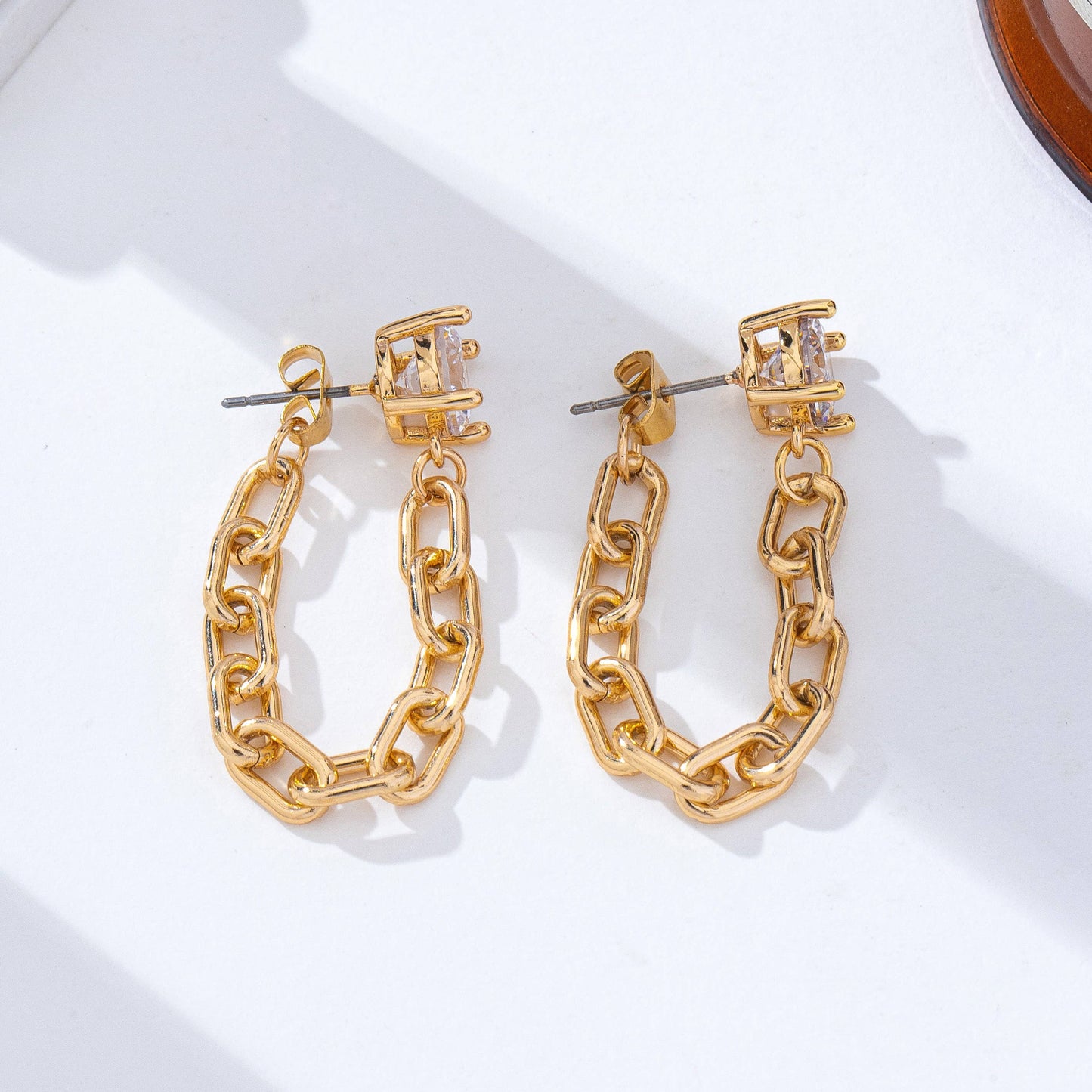 Crystal Stud Hoop and Drop Link Earrings