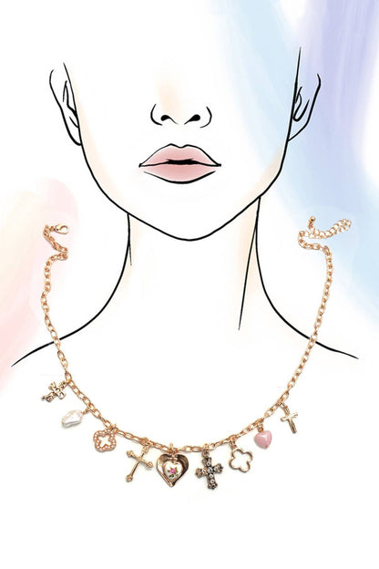 Porcelain Flower Heart Charm Necklace