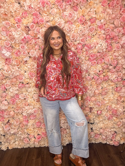 Multicolour Paisley Puff Sleeve Boho Blouse