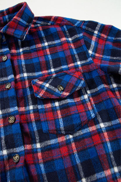 Navy Blue Plaid Flap Pocket Button Up Shacket