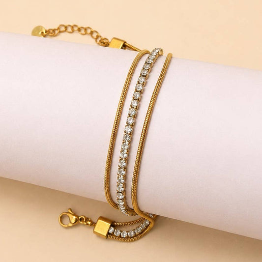 18K Stainless Steel Rhinestone Stack Bracelet