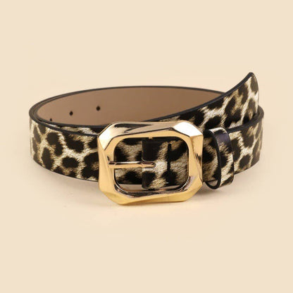 Textured Gold Buckle Leather Belts