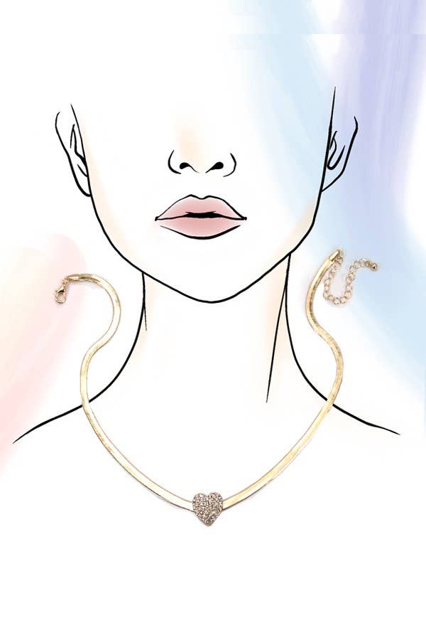 Herring-Bone Heart Charm Necklace
