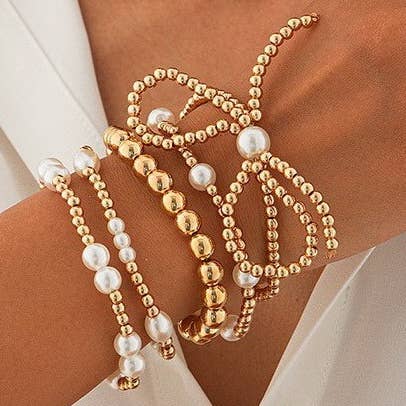 Beaded Pearl Bow Bracelet Stack