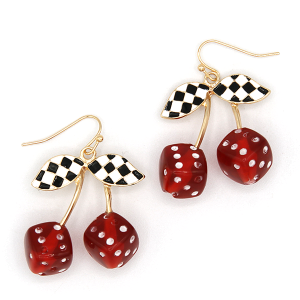 Checkered Flag Cherry Dice Drop Gold Earrings