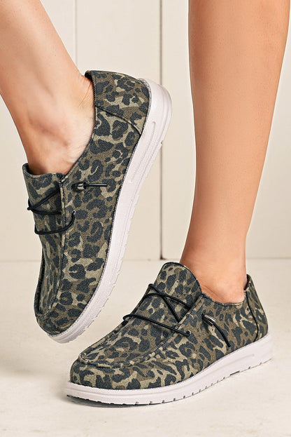 Coffee Lace-up Decor Leopard Canvas Shoes