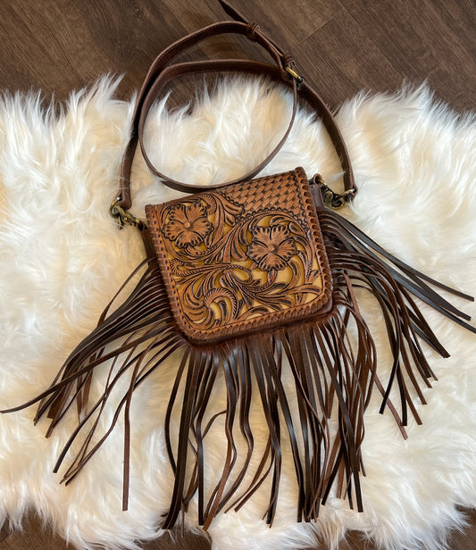 Authentic Brown Leather Purse with Fringe