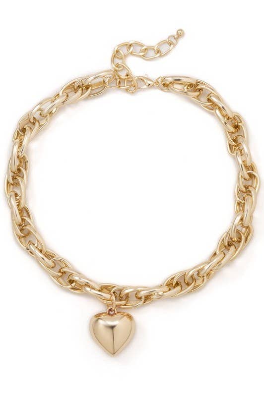 Puffy Heart Chunky Chain Statement Necklace