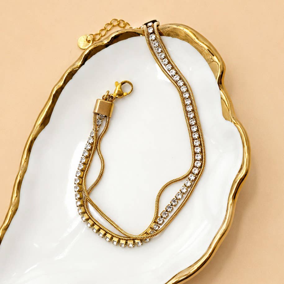 18K Stainless Steel Rhinestone Stack Bracelet