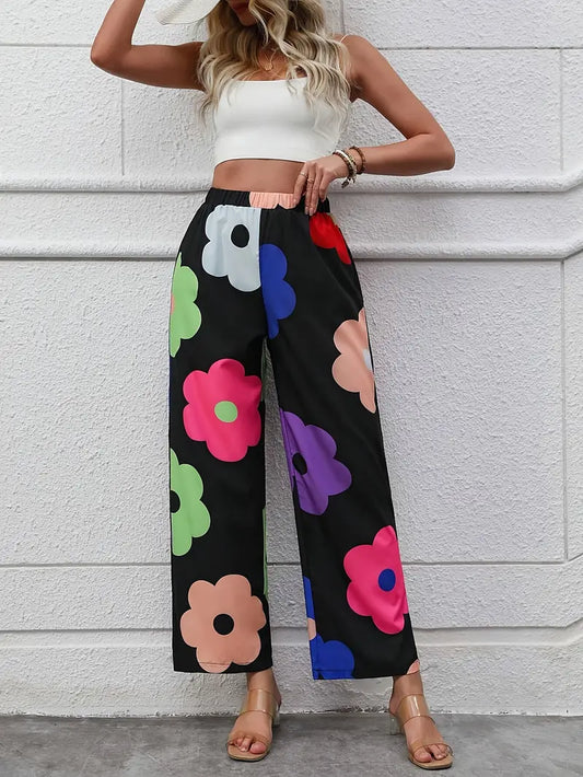 Floral Print Wide Leg Pants