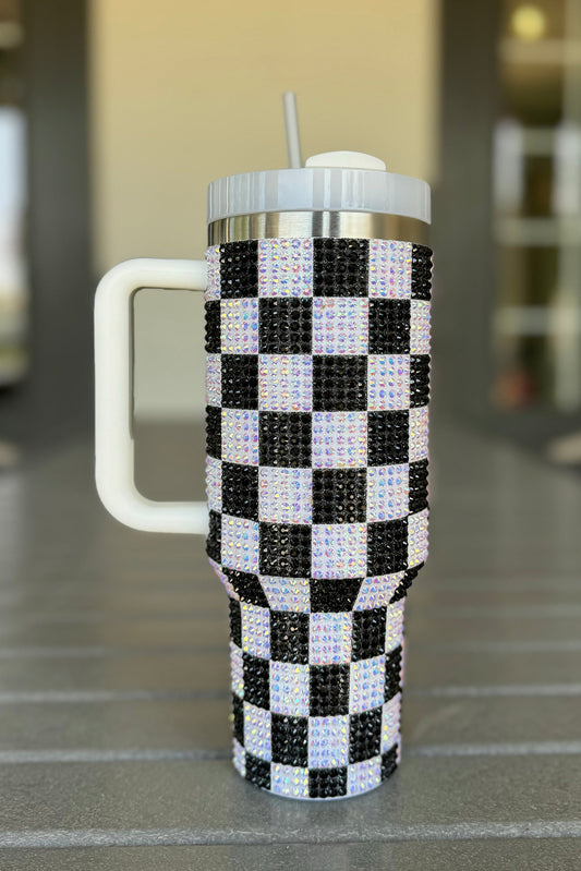 Black Rhinestone Checkered Tumbler 40oz