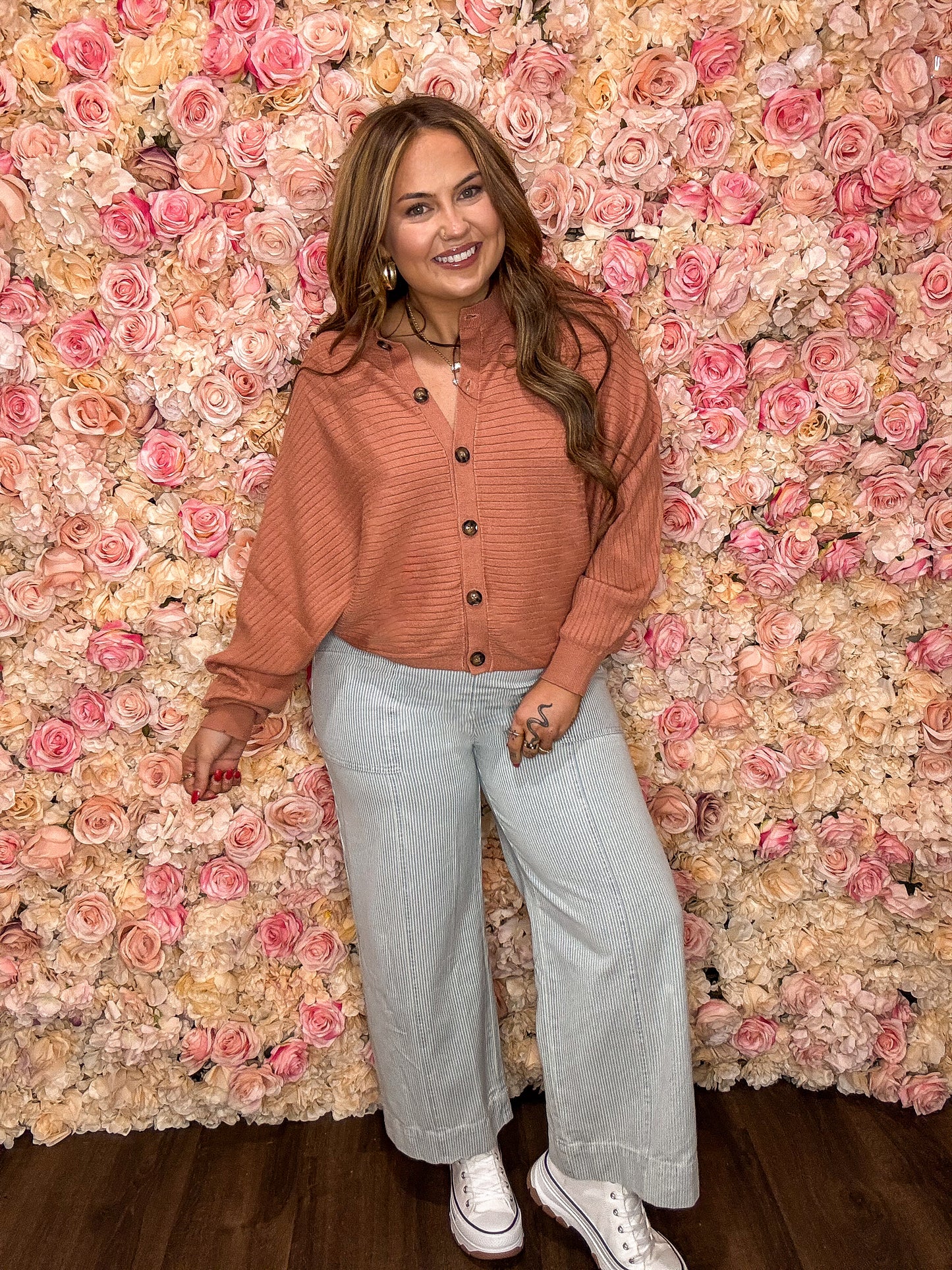 Apricot Pink Dolman Sleeve Sweater Cardigan