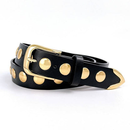 Black Leather Gold Studded Belt
