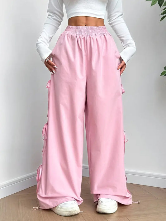 Pink Wide Leg Bow Pants