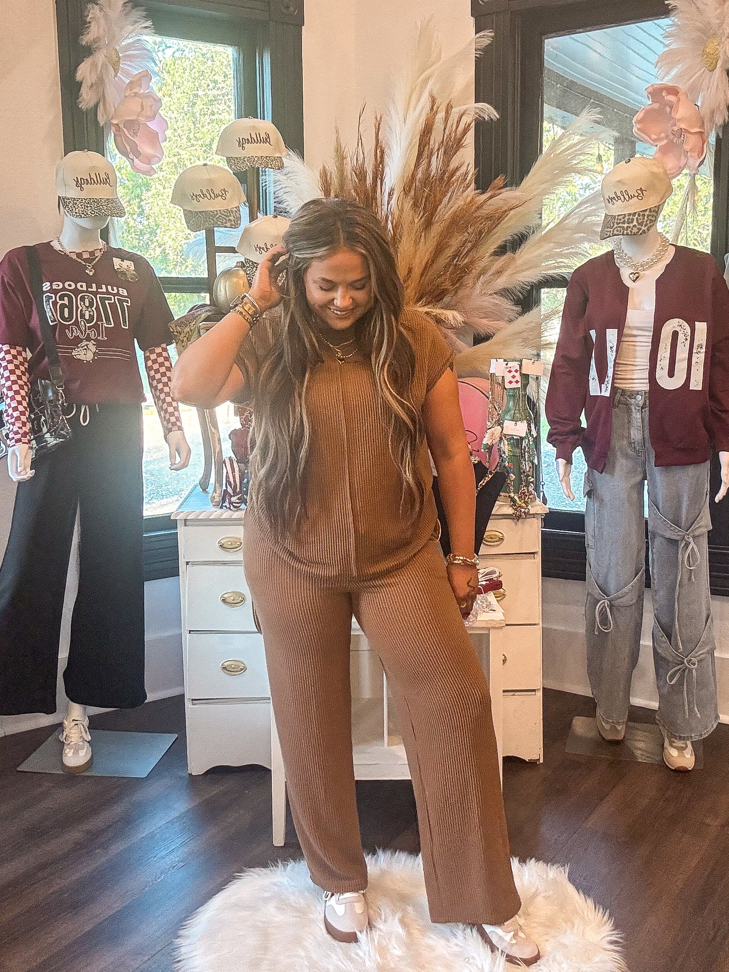 Cocoa Corded Short Sleeve Top and Pants Set